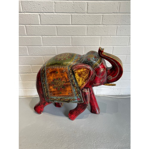 23" Red Painted Wooden Elephant