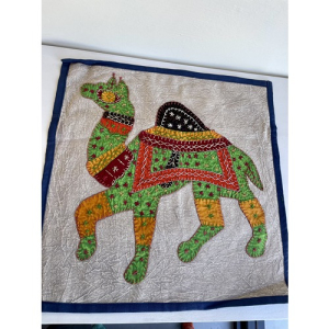 Hand Stitched Cushion Cover (Assorted Design)-Camel