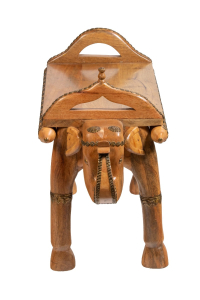 Natural Wood Brass Fitted Elephant Bench