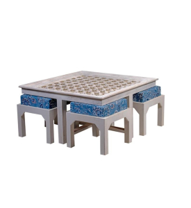 Wooden Coffee Table with Four Stools-Straight-White