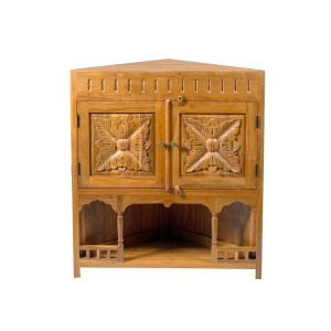 Rustic Carved Corner Cabinet Table