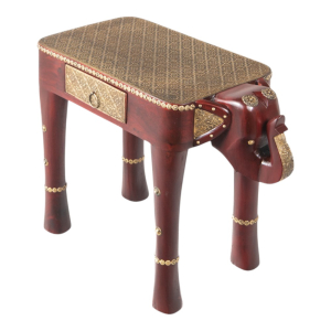 Brass Fitted Elephant Bench with Drawer
