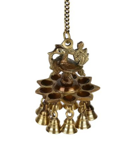17 inch Brass Peacock Hanging Diya