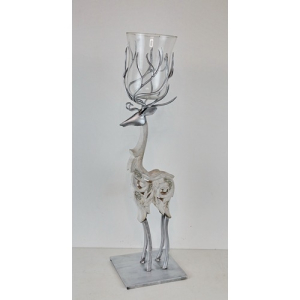 Carved Reindeer Glass Hurricane