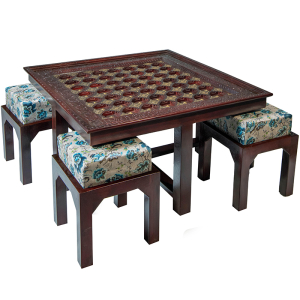 Wooden Coffee Table with Four Stools-Straight-DRM