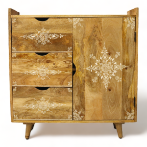 White Henna Wooden 1 Door 3 Drawer Cabinet