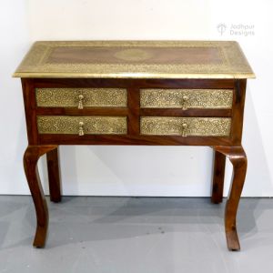 Brass Fitted 4 Drawer Console Table