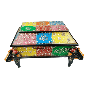 Multicolour Decorative Wooden Box with Elephant Legs