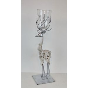 Carved Reindeer Glass Hurricane