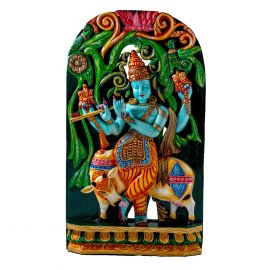 Hand Carved wooden Krishna Mural