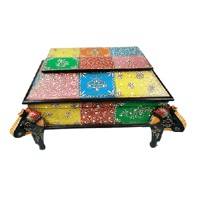 Multicolour Decorative Wooden Box with Elephant Legs