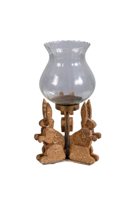Wooden Designer Glass Hurricane Candle Holder