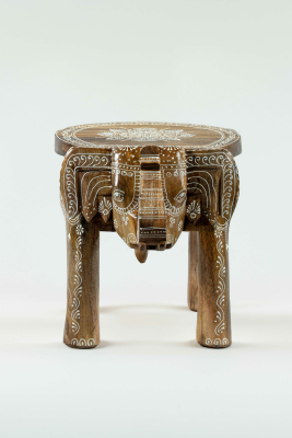 15 Inch White Henna Wooden Elephant Stool