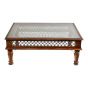 Wooden Coffee Table With Iron Mesh Design 