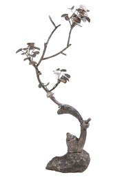 Iron Bonsai Sculpture with stone base